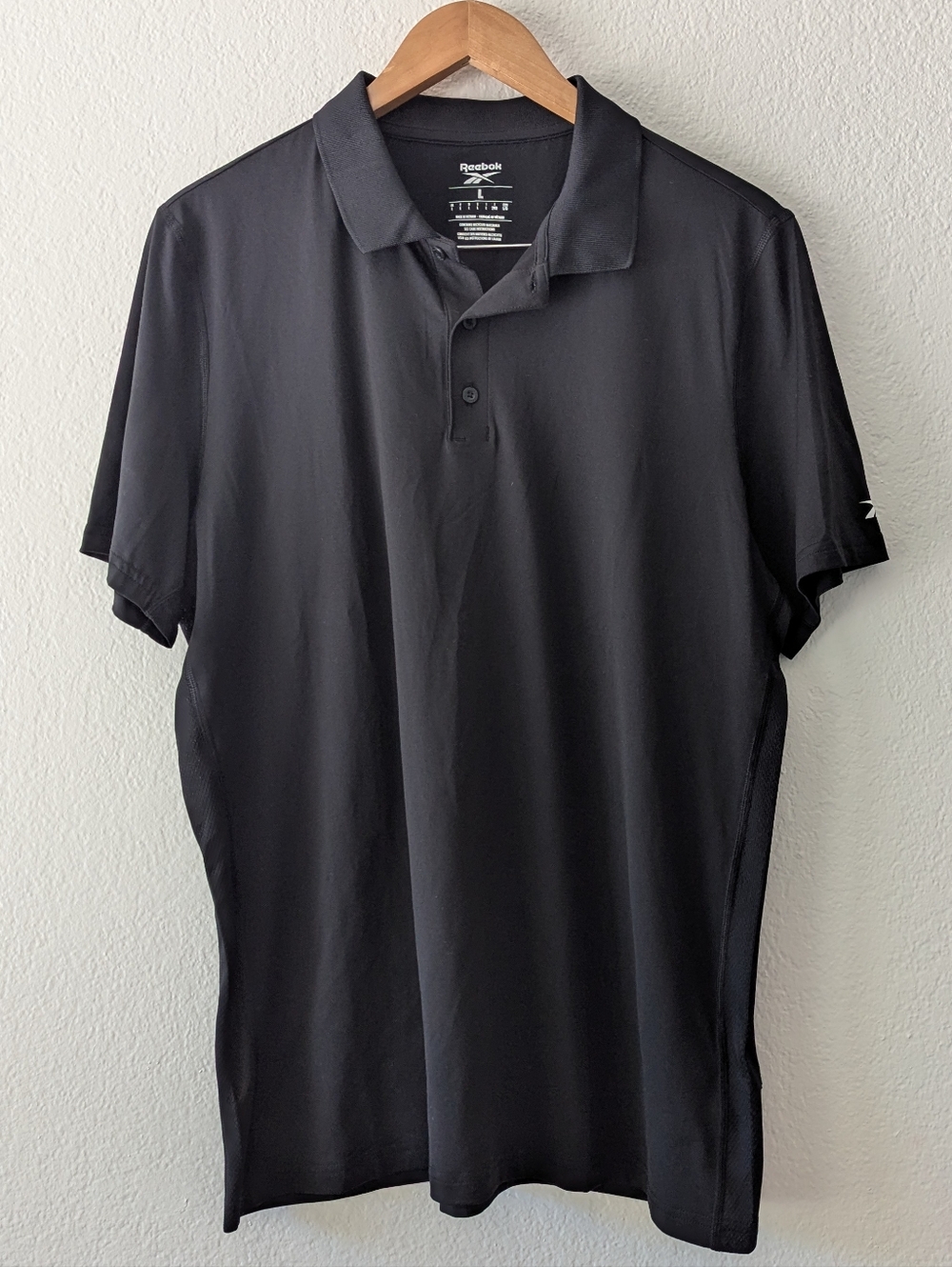 NWT Reebok Men's L Short Sleeve Performance Training Black Polo Shirt